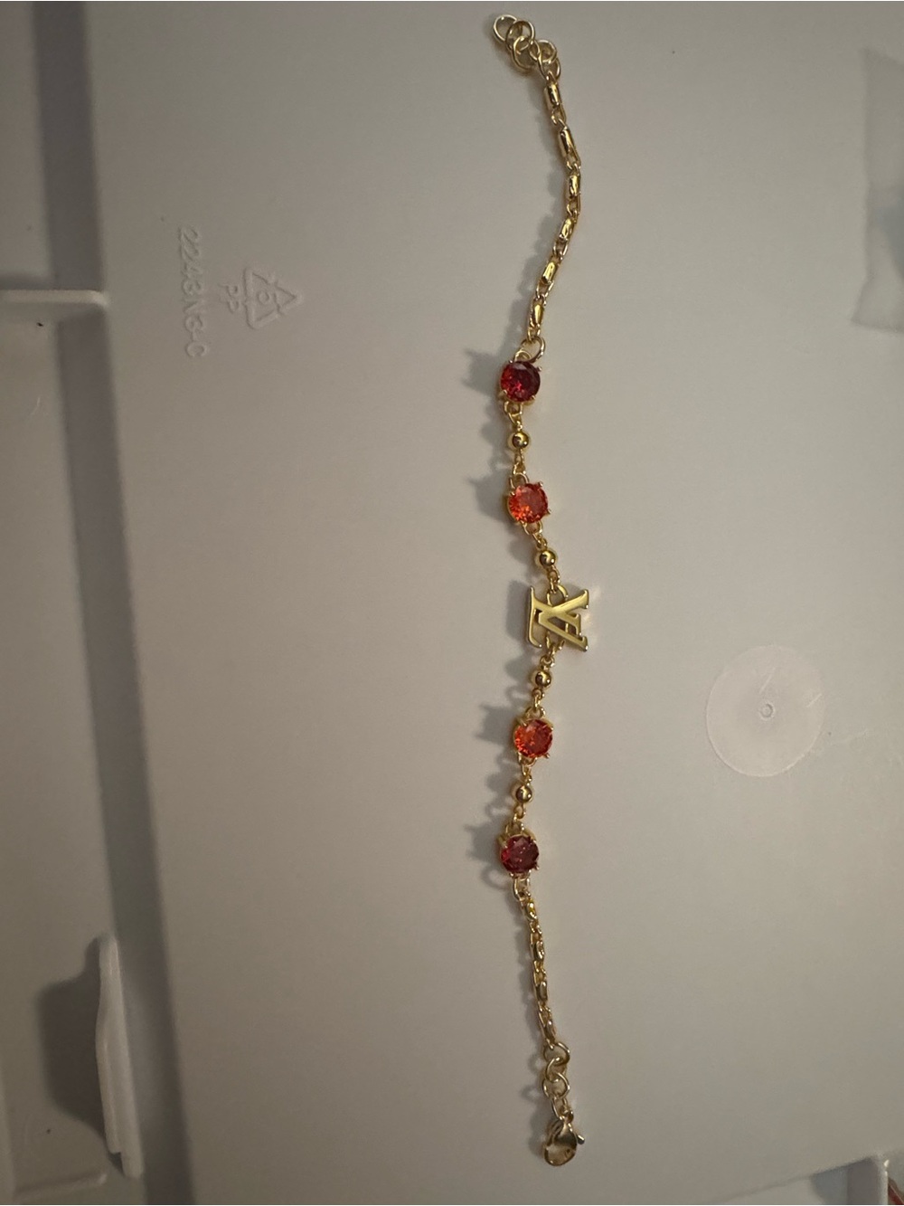 Gold-Tone Bracelet with Red Gem Accents - Picture 3 of 3